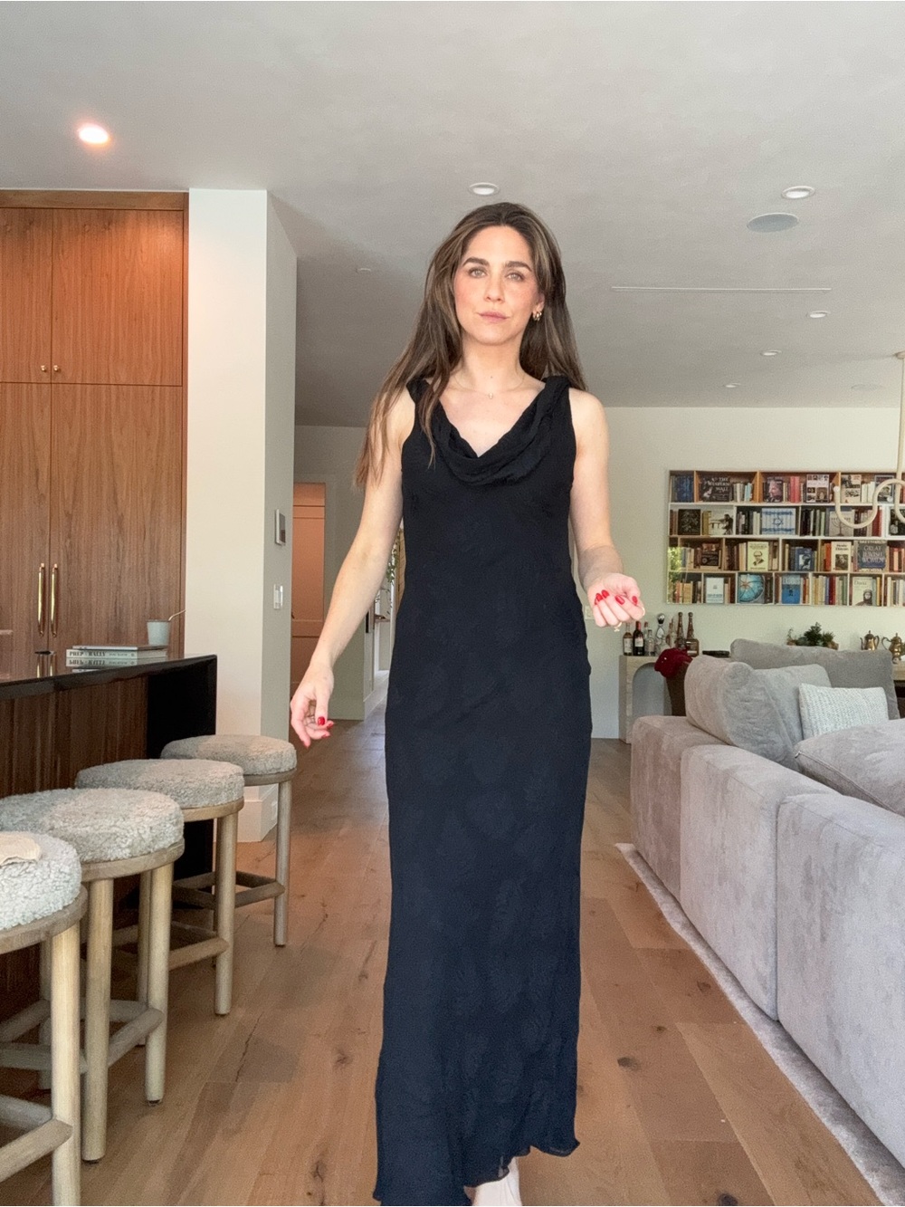 Cowl-Neck Black Maxi Dress